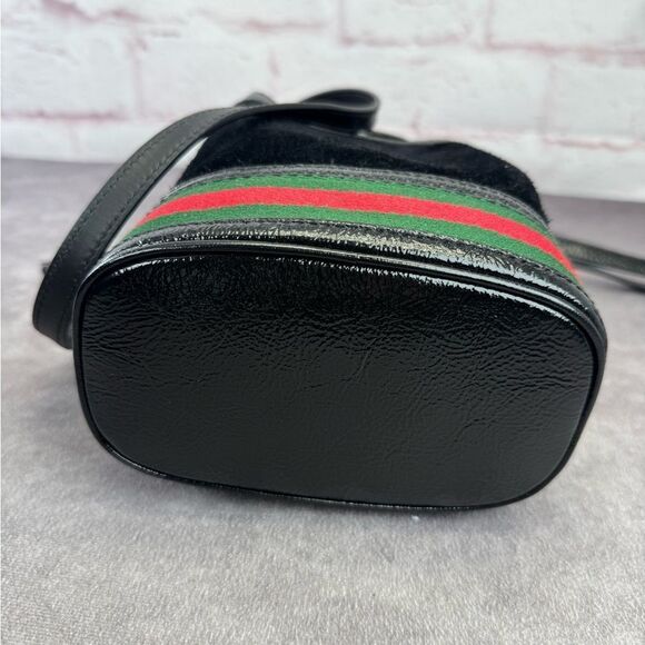Gucci Crossbody Ophidia Web Black Suede Mini Drawstring Bucket - Picture 6 of 12